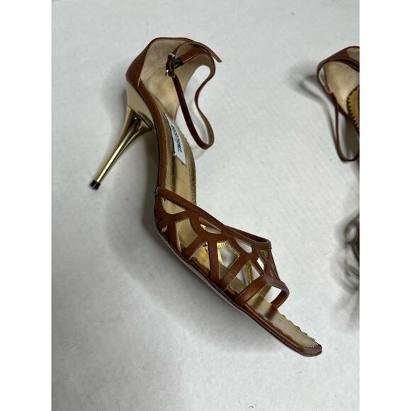 Moschino White Label Designer Brown Luxury Ankle Strap Open Square Toe Heels 9.5 - Picture 8 of 10
